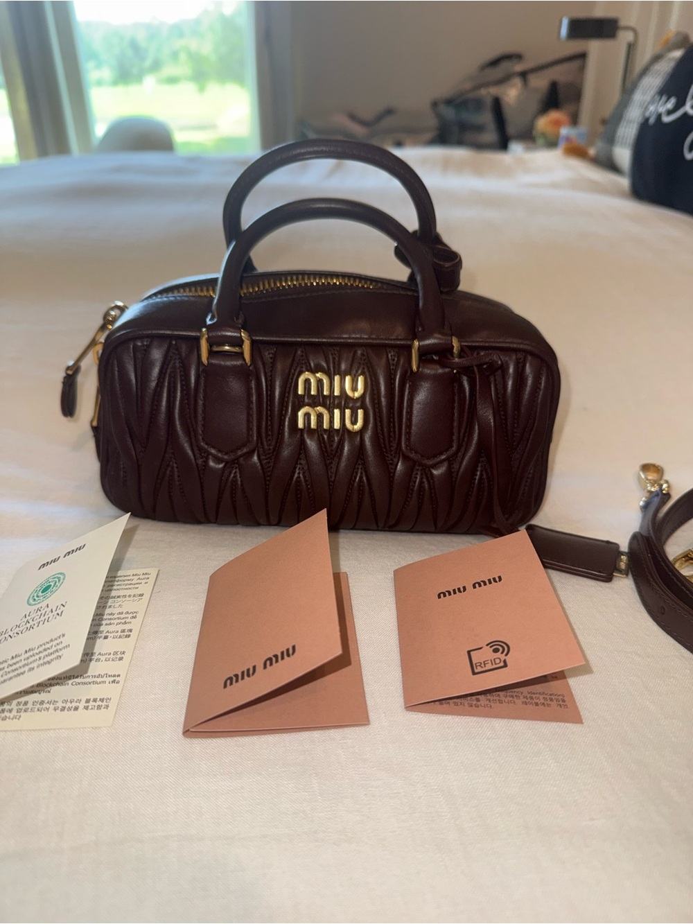 Miu Miu Radica Bauletto Matelassé Leather Bag with Gold Hardware